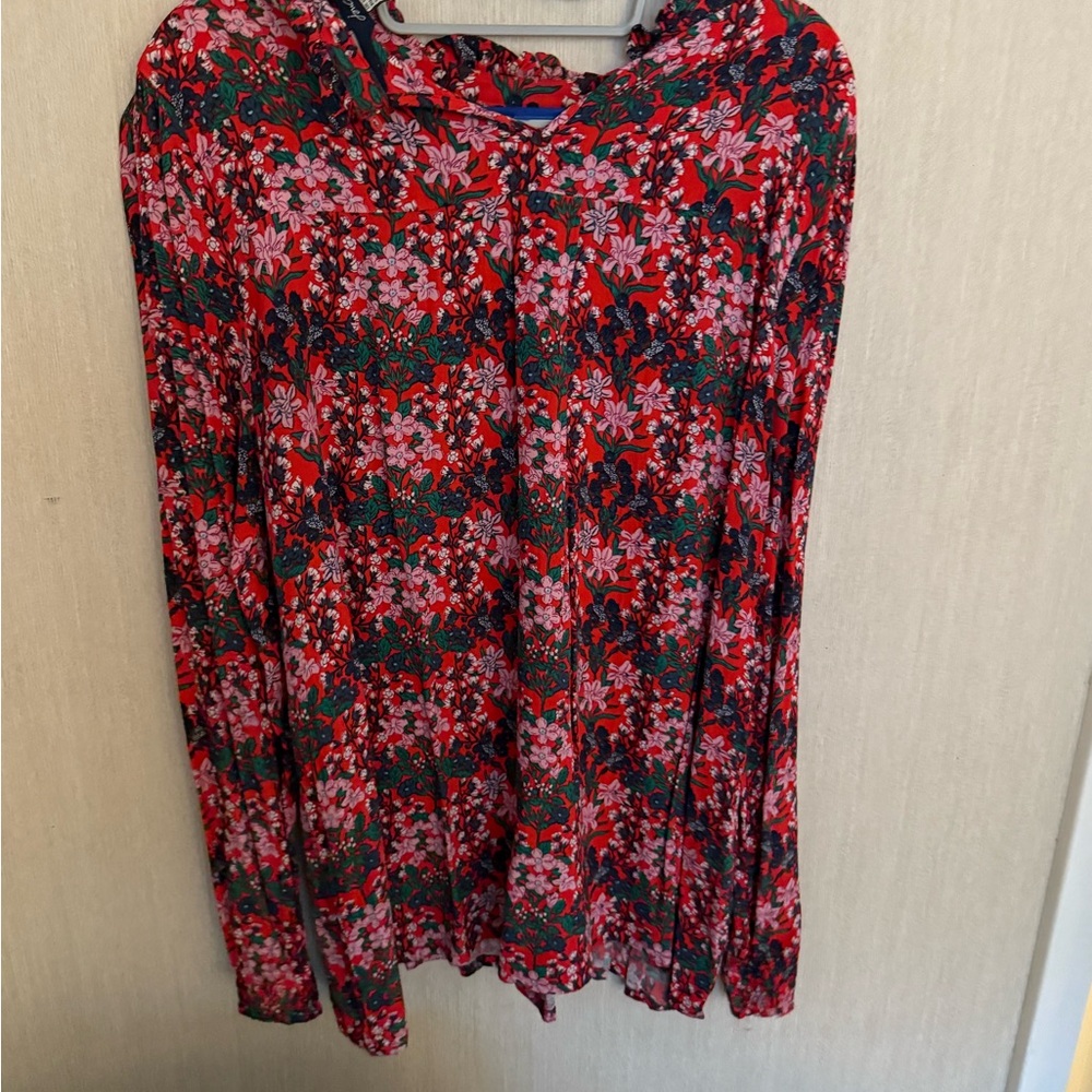 Joules Red and Green Floral Blouse